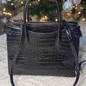 CROCODILE-EFFECT DOUBLE HANDLE BAG BLACK